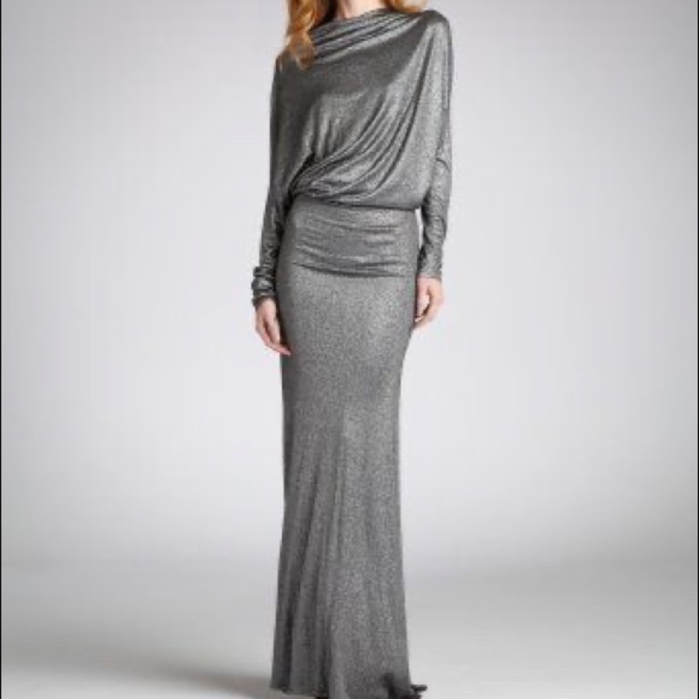 L’Agence Black Lame Open Back Maxi Dress Gown